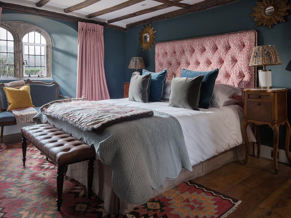 The blue bedroom at Battel Hall. Interior design & styling by Rowan Plowden Design.