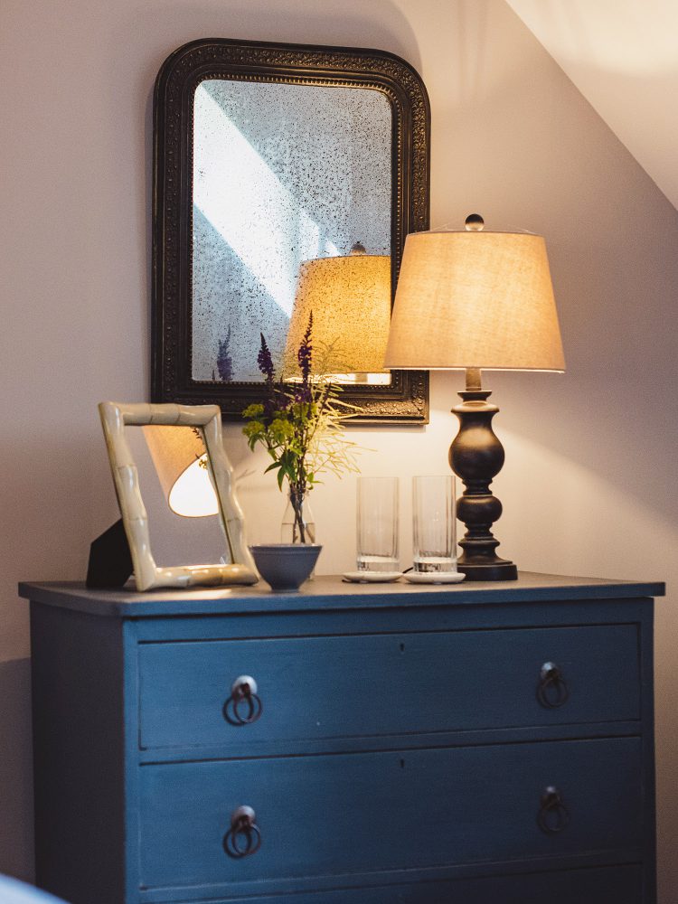 Painted chest of drawers at Kingshill farmhouse on the Elmley Nature Reserve. Interior design & styling by Rowan Plowden Design.