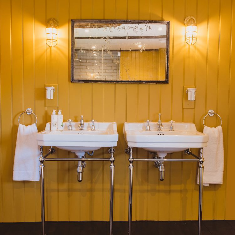 His & Hers vanity sinks at Kingshill farmhouse on the Elmley Nature Reserve. Interior design & styling by Rowan Plowden Design.